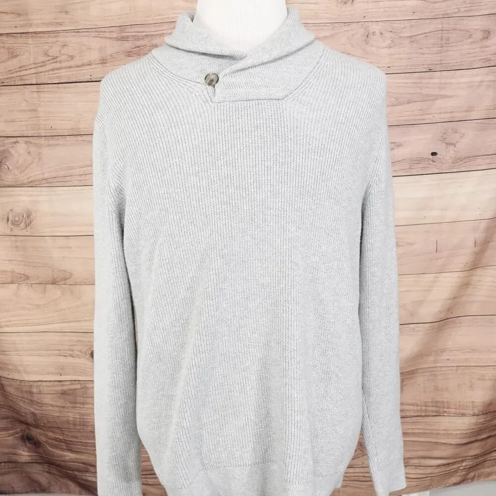 Banana Republic Sweater Mens Large Gray Shawl Collar Button Pullover Knit‎